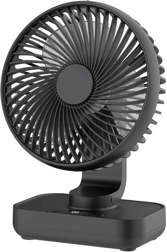 Tischventilator Leise Automatisch Oszillierend, 4000mAh Akku USB Klein Tragbarer 4 Geschwindigkeiten LED-Digitalanzeige für den Schreibtisch, Zuhause, Picknicks und Büro- 12V mini ventilator