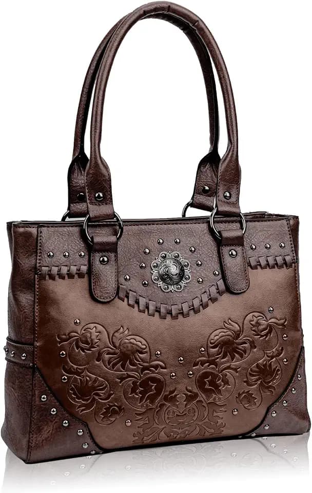 LAVAWA Tote Bag for Women Large Western Purse Ladies Top Handle Shoulder Handbags Vintage Embossed Concho Studs
