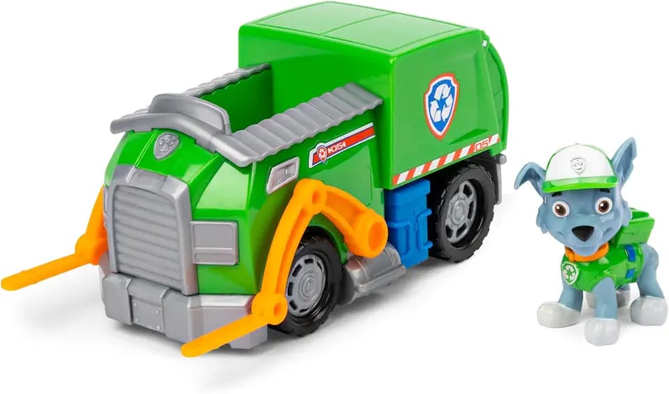 PAW PATROL, Recycling-Truck mit Rocky-Figur (Sustainable Basic Vehicle/Basis Fahrzeug), Spielzeug für Kinder ab 3 Jahren