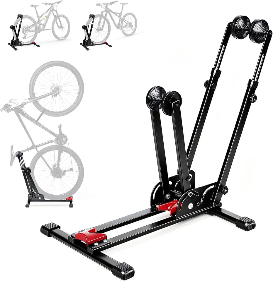 WSDCAM Bike Stand, 2-in-1 Vertical & Horizontal Storage Rack, Foldable Adjustable Bicycle Floor Stand for Garage Indoor Outdoor Small Space, Bike Rack Fit 16-29" Road/Mountain Bikes, Bike Nook Parking