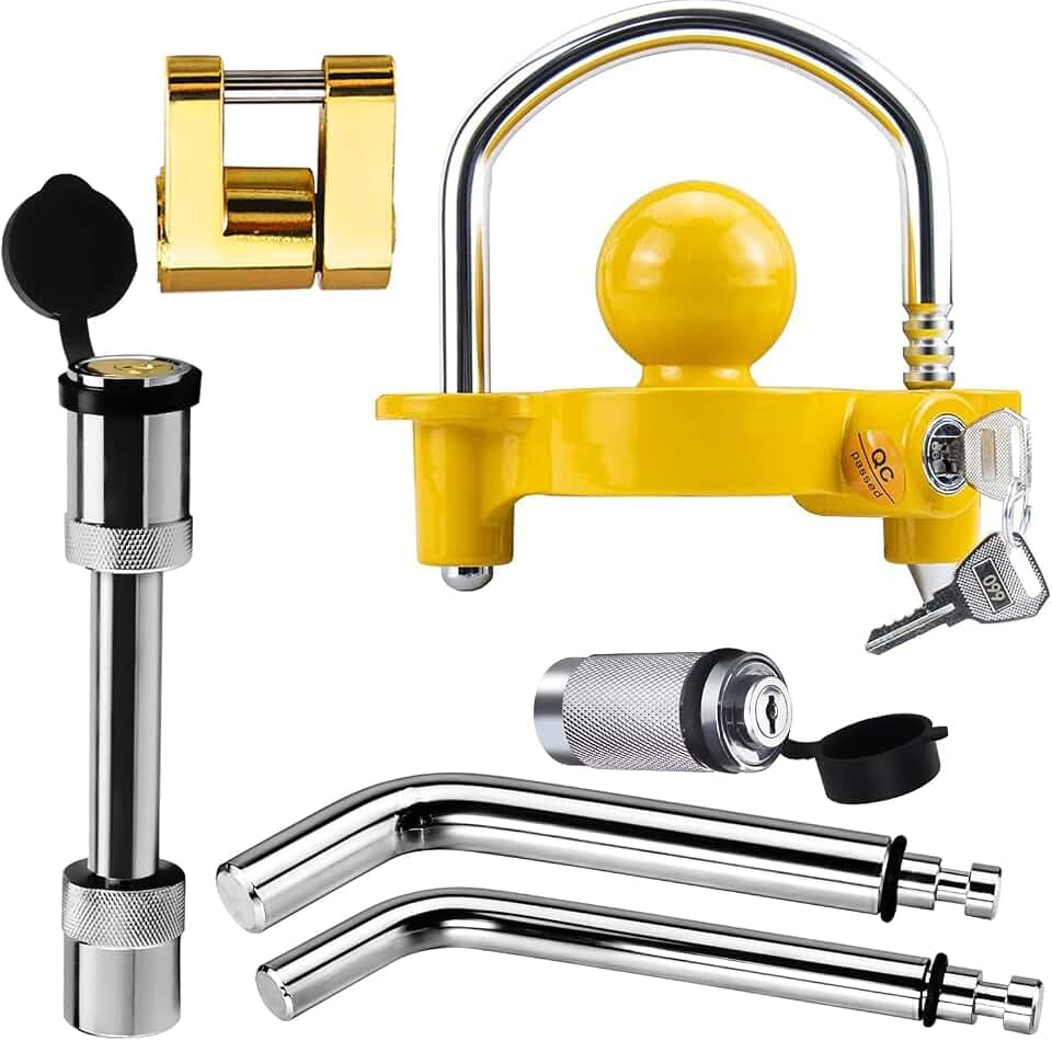Funmit Trailer Hitch Security Lock Set, Yellow, Share the Same 2 Keys