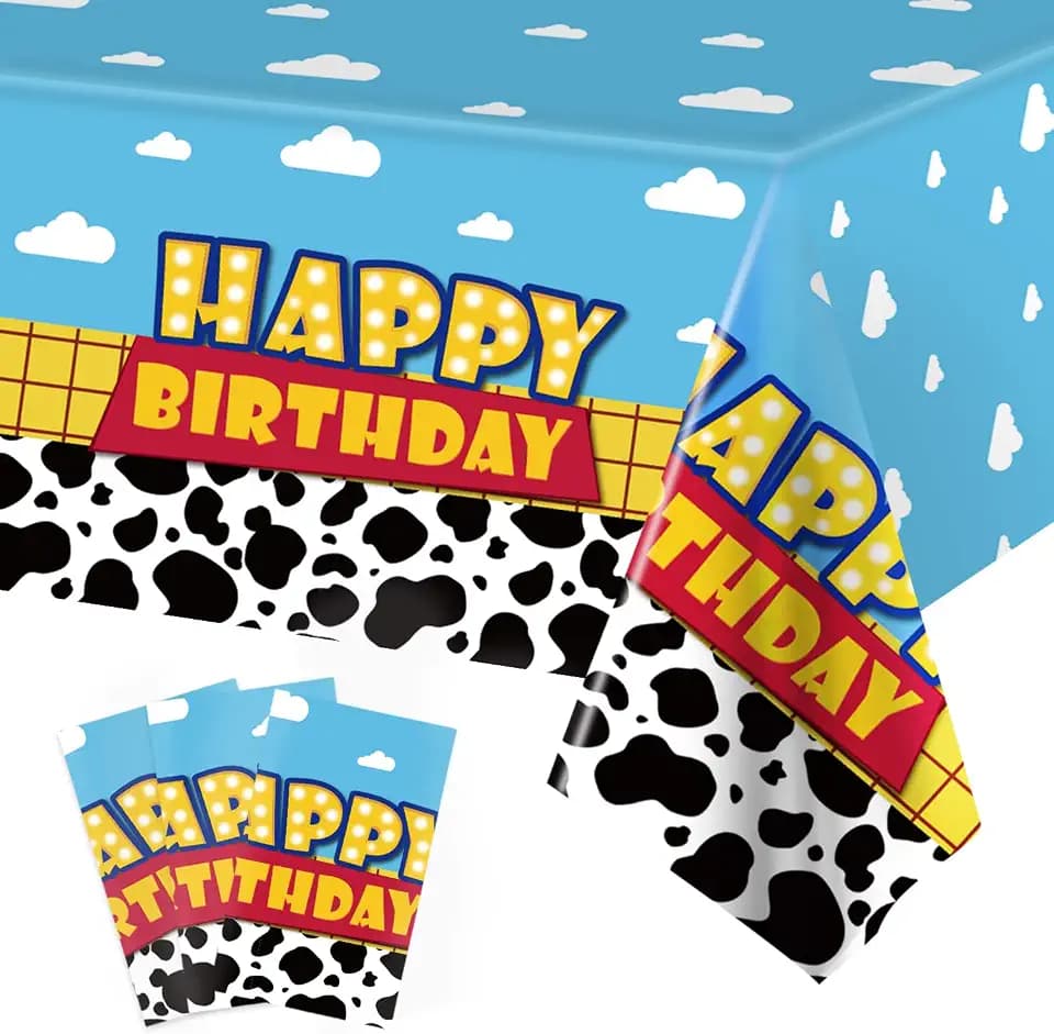 Ragnhild 3 Pack Cow Print Birthday Party Supplies Cow Pattern Printed Table Cover Blue Sky and White Cloud Tablecloths Birthday Party Decoration for Boy Girl Kid Birthday Party Decor 54 x 108 inch