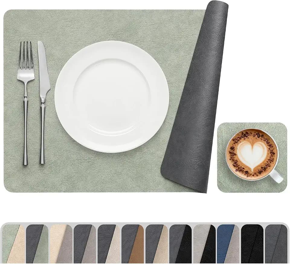 Vinyl Placemats Set of 6, Dual Sided Place Mats with Drink Coasters