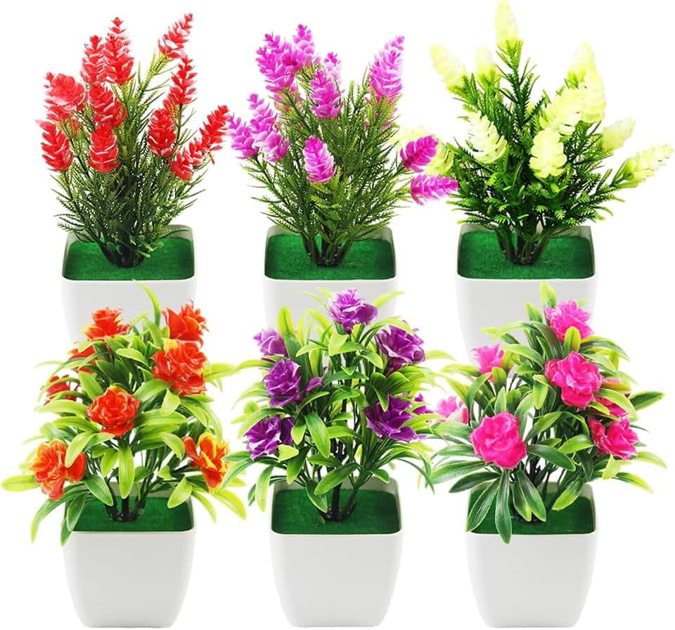6 Stück Künstliche Blumen Im Topf Mini Künstliche Pflanzen 7,08in