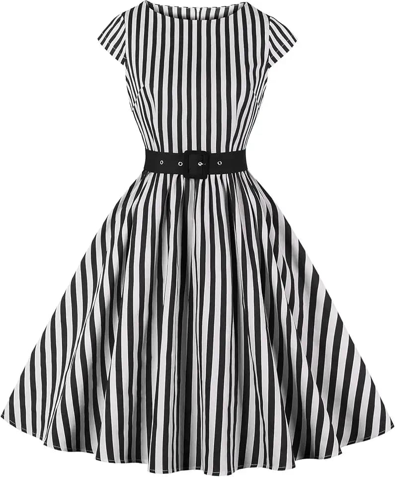 AXOE Damen Vintage Kleid 50er Jahre Baumwolle Gürtel