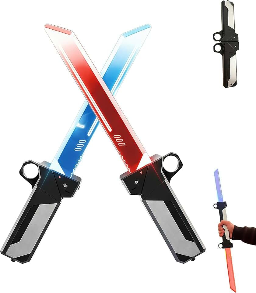 Dual-Blade Light Sword | 2-in-1 Red/Blue Reversible Hilt Retractable Blade | Cosplay Fidget Toy, Birthday Valentines Gift for Boys Teens & Collectors