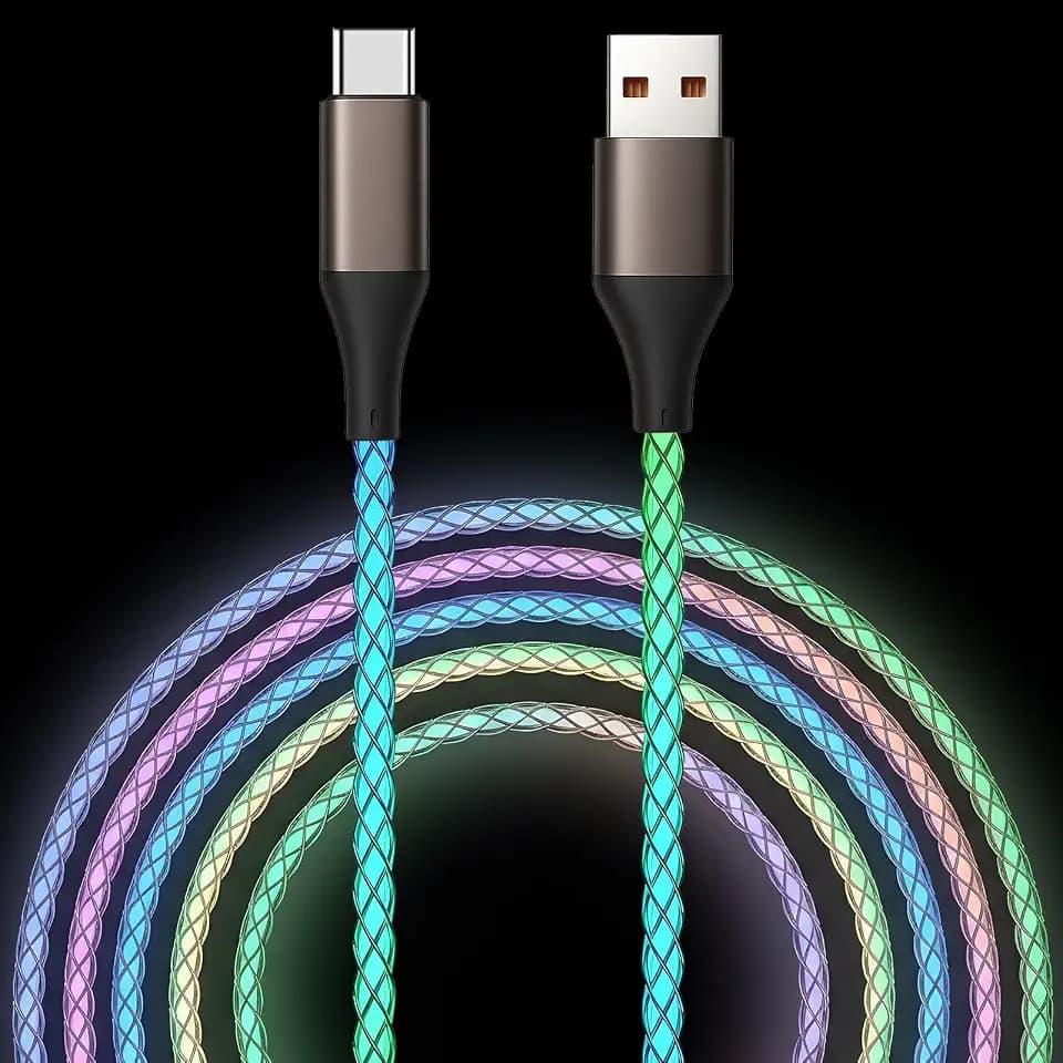 USB C Cable, 3FT Colorful Gradual Light up Type C Charger Fast Charging, Led USB Type C Cord Compatible with iPhone 17/17 Pro/16e/16/15 Pro Max,Samsung Galaxy S10 S9 S8 Plus, Note 10 9 8(Multicolored)
