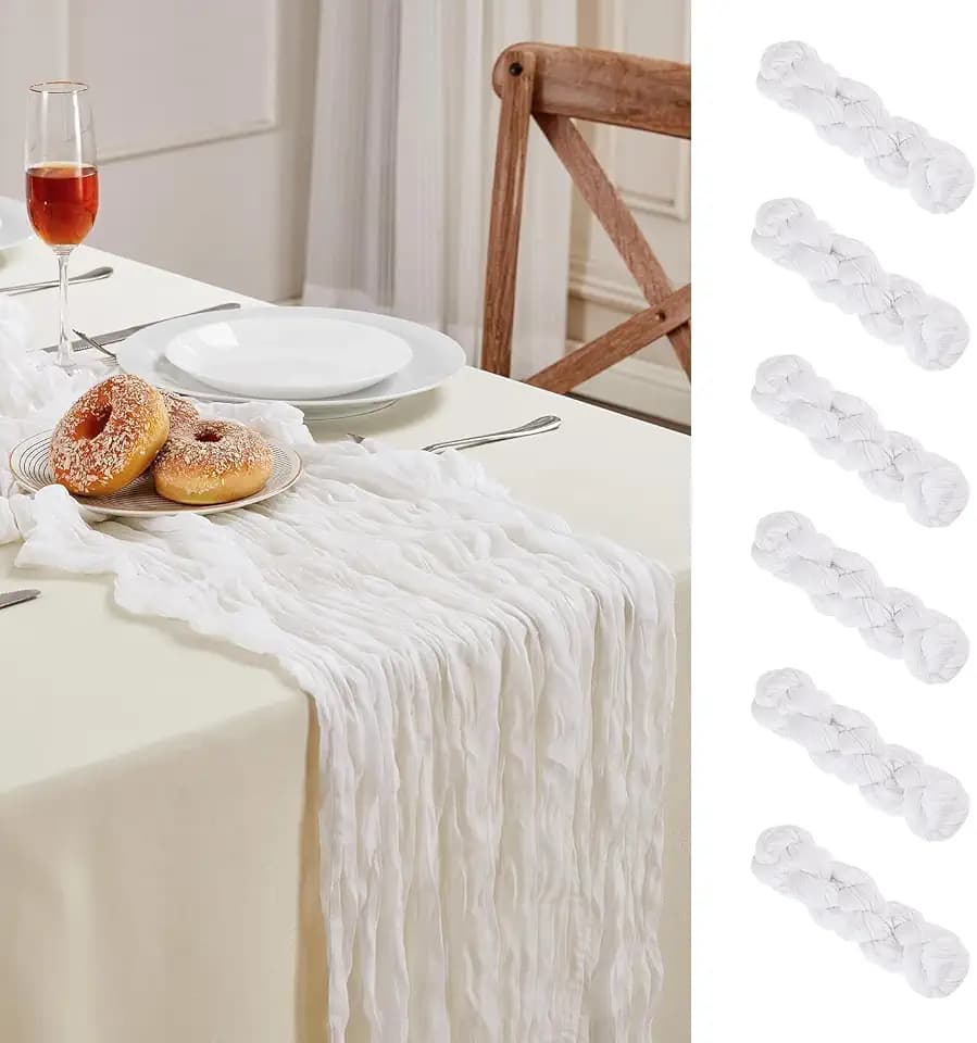 6 Pack White Cheesecloth Table Runner 35×120Inch Fall Boho Gauze Home Decor
