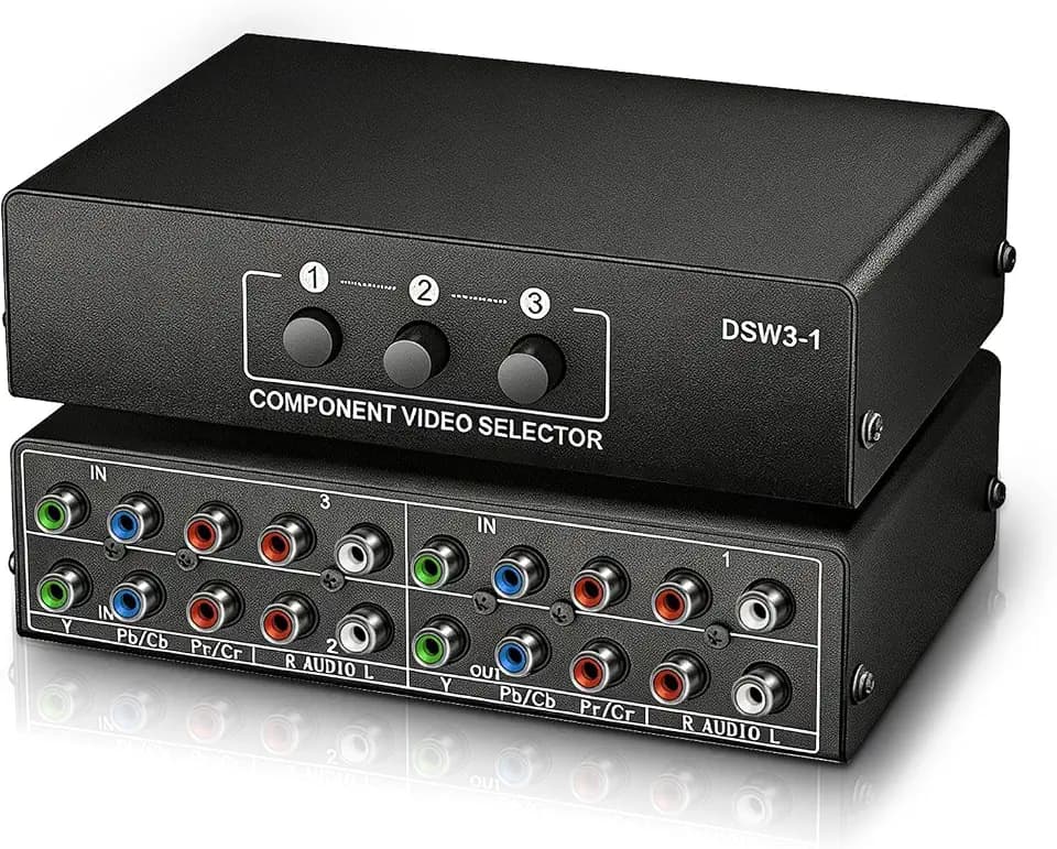 Linkstyle 3 in 1 Out Component AV Video Switch Box 1080P, 3 Way Composite 3 RCA AV Splitter RGB Selector Video Audio Switch Converter, for Xbox 360 Wii PS3 PS1 PS1 SNES DVD/VCD/STB/TV/HDTV