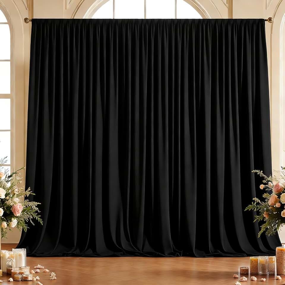 10x10ft Wrinkle Free Black Backdrop Curtain for Parties, Soft Black Photo Curtains Backdrop, Polyester Photo Backdrop Drapes for Party Birthday Baby Shower Photography Background