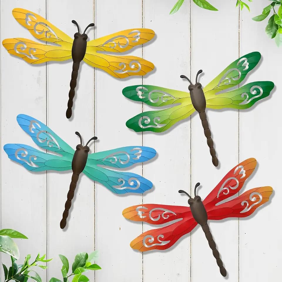 4 Pcs Metal Dragonfly Outdoor Wall Art Hanging Decor