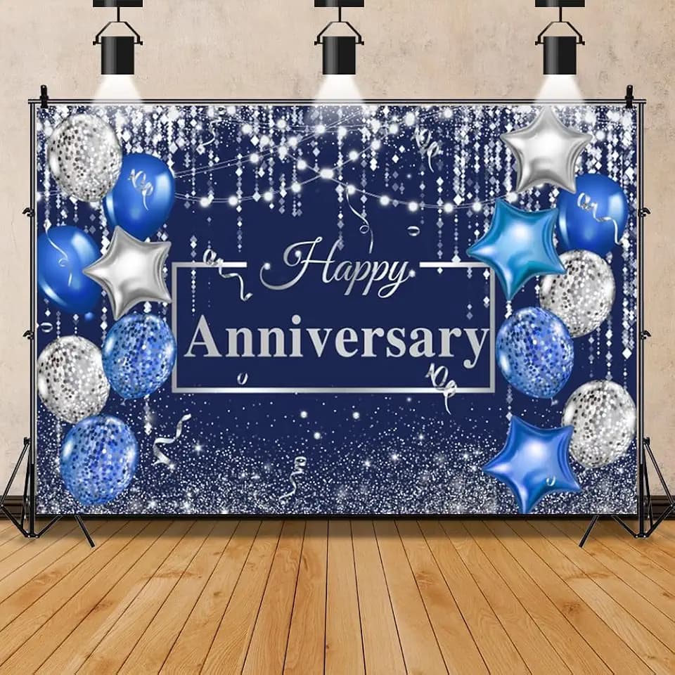 Happy Anniversary Backdrop 7x5ft Navy Blue Banner Background