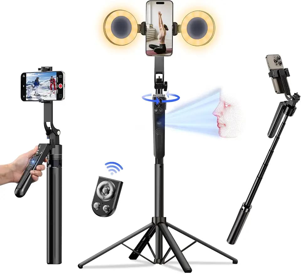 Auto Face Tracking Tripod for iPhone with Light, No APP Needed 70.9" Tripod