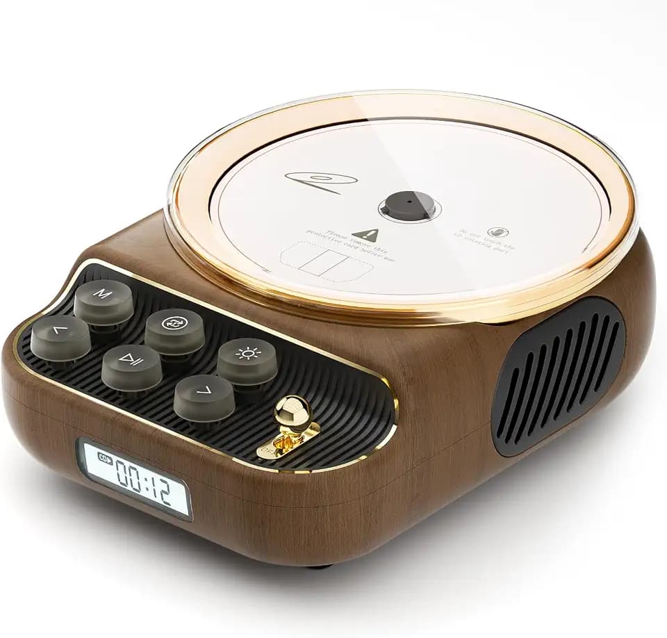 Retro Tragbarer CD-Player, CD-Player mit Lautsprechern Bluetooth für Zuhause, FM-Radio, 4000 mAh Akku, LCD-Display, integrierte Dual-Stereo-Lautsprecher, unterstützt USB/AUX/Type-C