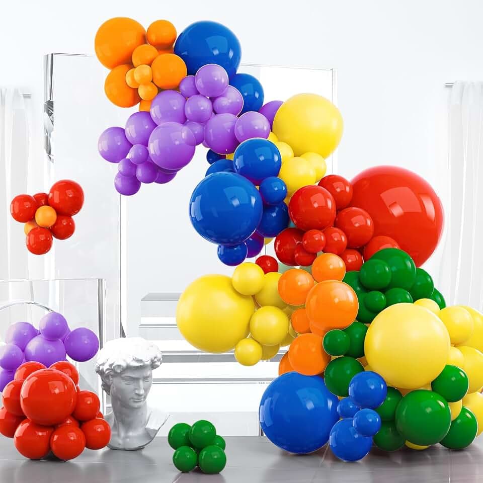 PartyWoo Rainbow Colorful Assorted Balloon Arch Kit 100pcs Different Sizes