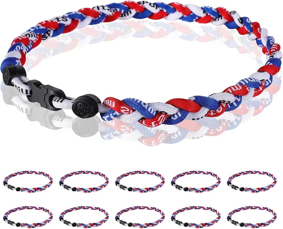 12 Pack Baseball Necklace 18inch, Team Gift for Baseball Funs, Three Braided Titanium Tornado Rope Design, with Muti - Color for Pick