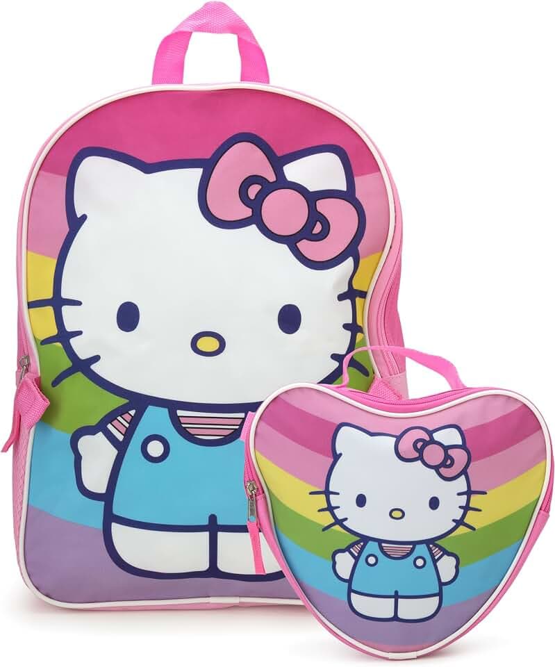 Fast Forward Hello Kitty 15'' Kids Backpack and Heart Lunch Bag Set 2 Piece
