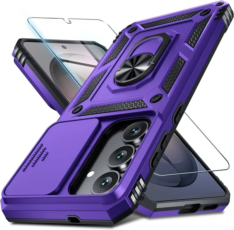 Janmitta for Samsung Galaxy S26 FE Case Built in Slide Camera Cover,Purple