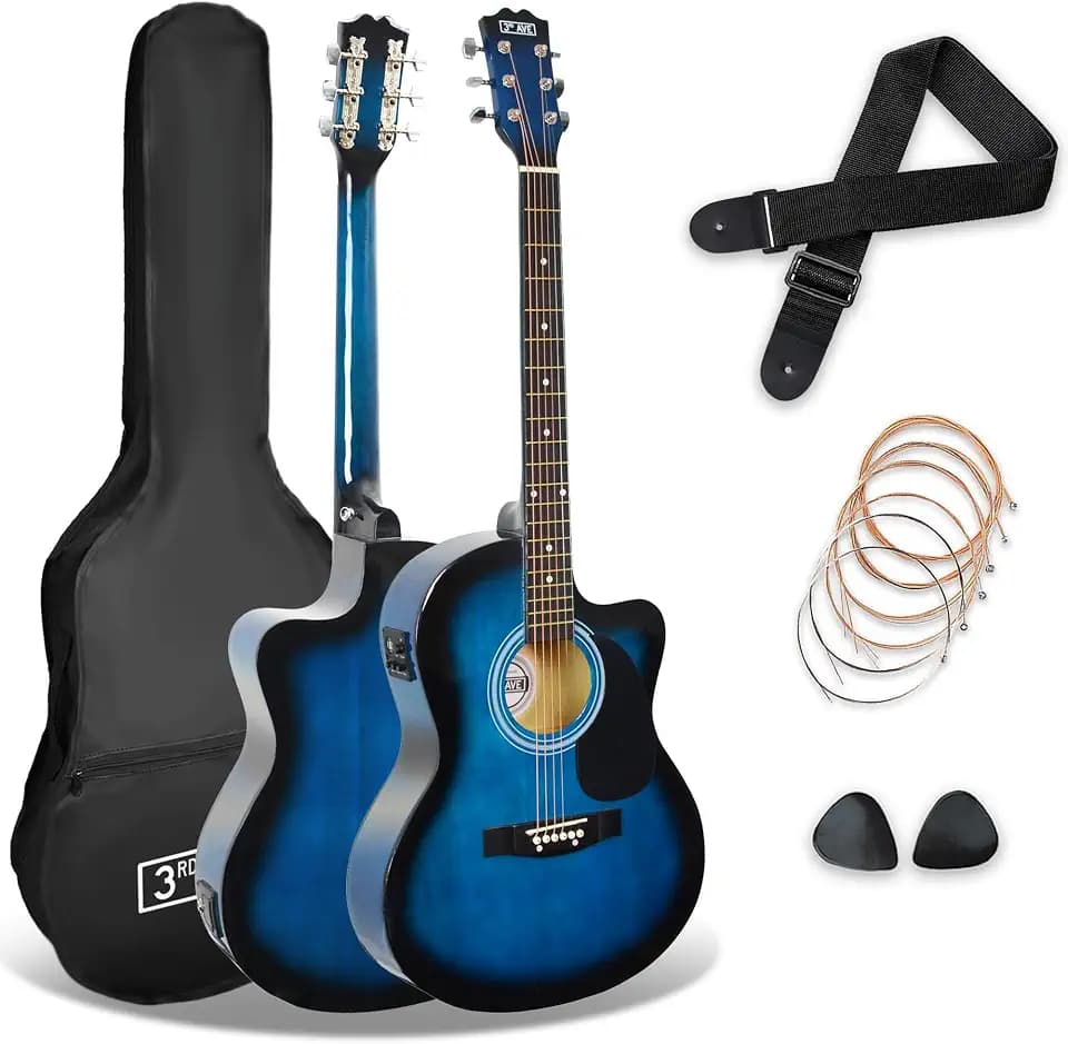3rd Avenue 4/4 Elektroakustische Gitarre mit Stimmgerät, Blau | Cutaway, integrierter Preamp mit 3-Band-EQ & Stimmgerät. Gigbag, Gurt, Plektren & Ersatzsaiten inklusive
