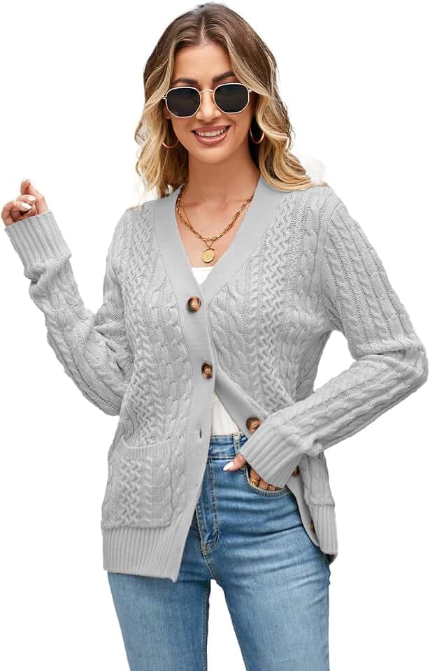 Womens Cardigan Sweaters Cable Knit Sweater 2026 Fall Winter Chunky Open Front Button Down Coats with Pockets