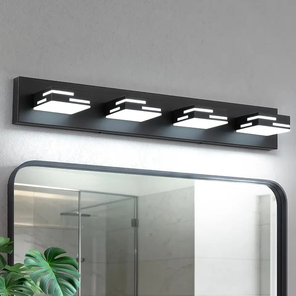 4-Light Modern Bathroom Vanity Light Fixtures, 30-Inch 350° Rotatable LED Vanity Lights Over Mirror, Dimmable 5500K Natural White Matte Black Wall Sconce with Frosted Acrylic Shade