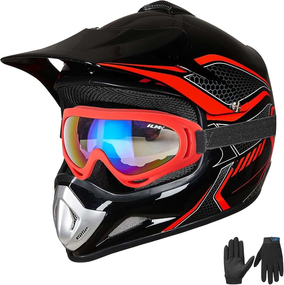 ILM Youth Kids Dirt Bike Helmet ATV Motocross Full Face Helmet BLD-818(Red,Youth-Medium)