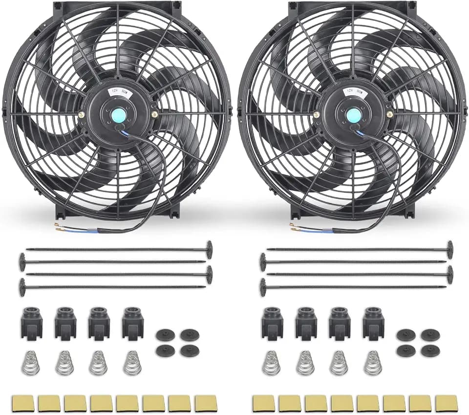 14 Inch Black Universal Slim Fan Push Pull Electric Radiator 12V High Performance Cooling Fan Mount Kit Set of 2