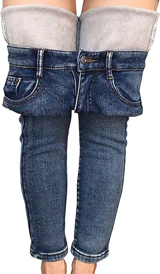 Damen-Jeggings mit Fleece-Futter, dehnbar, hohe Taille, Skinny-Jeans, Yoga, Denim-Hose