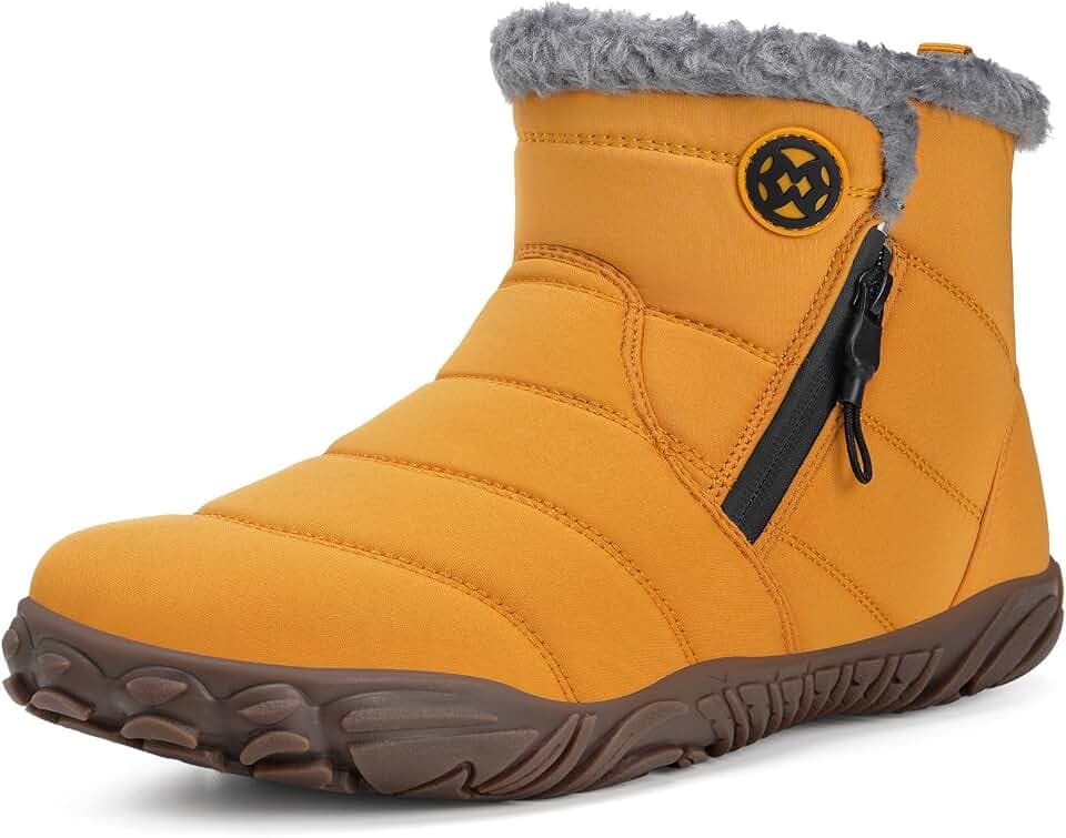 Eagsouni Barfußschuhe Winterschuhe Herren Damen Warm Gefüttert Winterstiefel Wasserdicht Winterboots Schneestiefel Outdoor Traillaufschuhe, Gelb, 41 EU