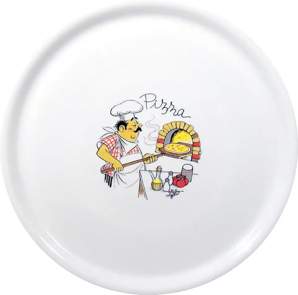 HENDI Pizzateller, Porzellan, Muster: Pizzabacken, Geschirrspüler und Mikrowellen geeignet, ⌀310mm, weiß