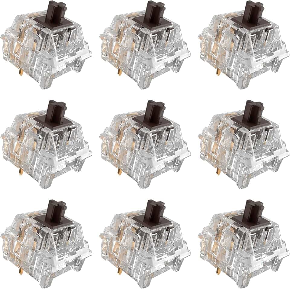 Zhouwang Crystal Brown Switches, 3-Pin Pre-Lubricated Tactile Switches, Dustproof and Waterproof for Mechanical Keyboards. ((108Pcs)