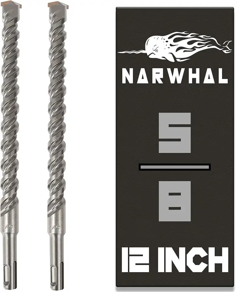 SDS Plus 5/8 Inch Masonry Drill Bit for Rotary Hammers (12" Length - 2 Pack) Carbide Tipped to Easily Drill Through Concrete, Cement, Brick, Block, Stone, and More!
