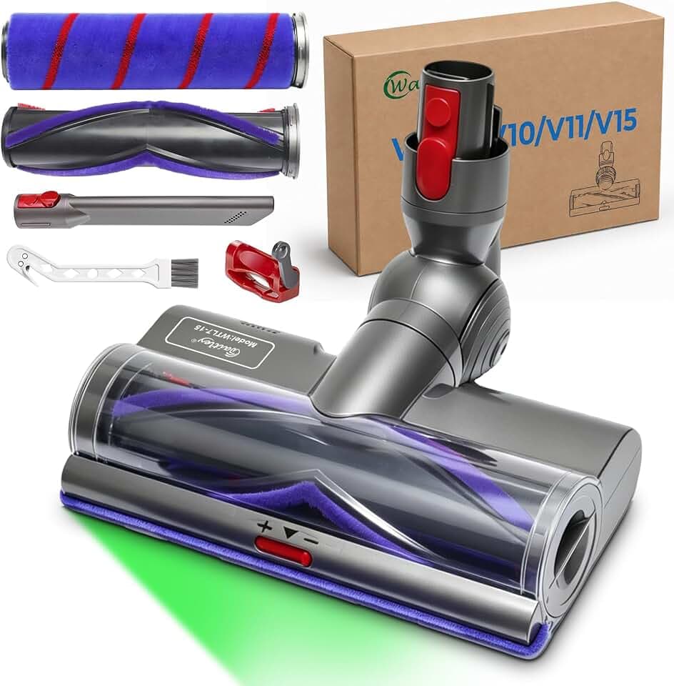 Waitley Bürste für Dyson V7/V8/V10/V11/V15 Staubsauger mit LED, 2 Rollen