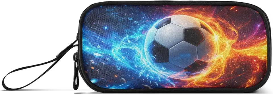 Pencil Case Pen Pouch Soccer Ball Space Large Capacity 3 Zipper Compartments Stationery Organizer Pencil bag for Teen Girls and Boys School Supplies Canvas