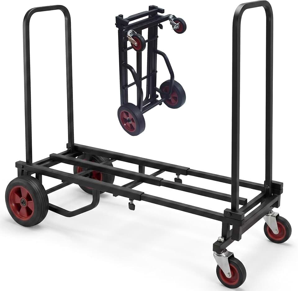 Pyle Compact Folding Adjustable Equipment Dolly - Heavy Duty multi‑function Convertible Cart Hand Truck/Platform Cart with Wheels - Expandable Up to 27.52'' to 44.25'' - 300LBS LOAD CAPACITY