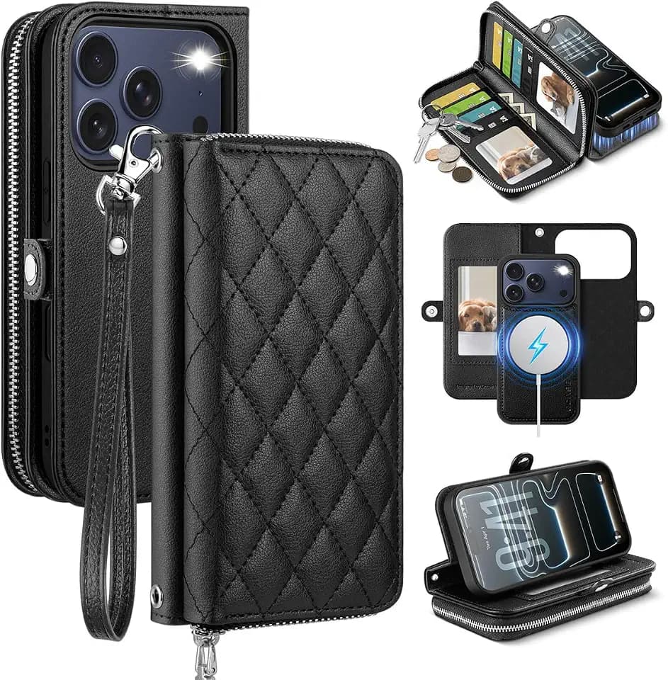 OCASE 2-in-1 Crossbody Wallet Case for iPhone 18/17 Pro Max, Black Argyle