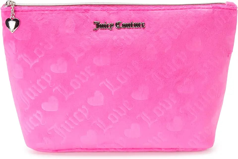 Juicy Couture Pink Makeup Bag, Velour Wedge Cosmetics Organizer Heart Love
