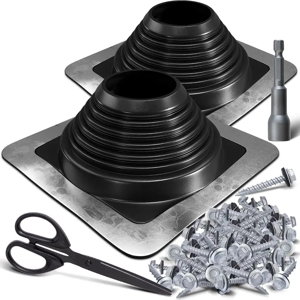 VIVIDA #8 Metal Roof Pipe Flashing 2-Pack, Silicone Roof Vent Boot, Black
