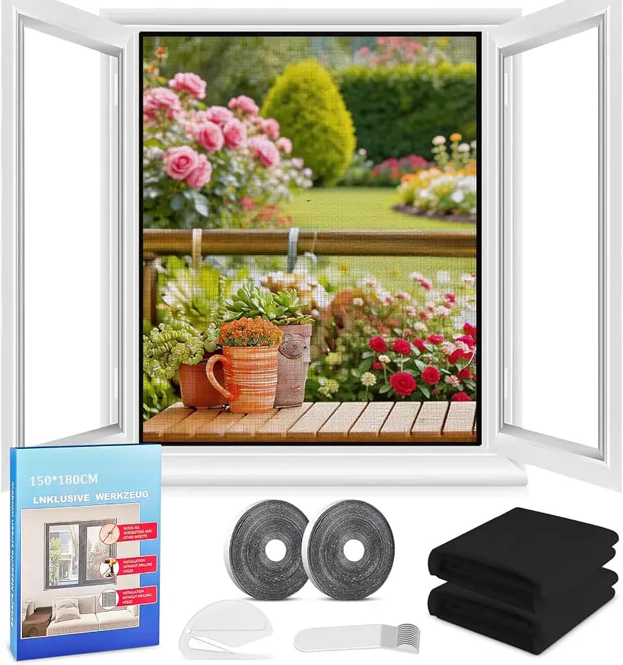 2 Stück Fliegengitter Fenster,Insektenschutz Fenster 150x180CM Mückenschutz Fenster mit Klettband Selbstklebeband,Fliegennetz Fenster,Moskitonetze für Fenster,schützen die Familie vor Insekten