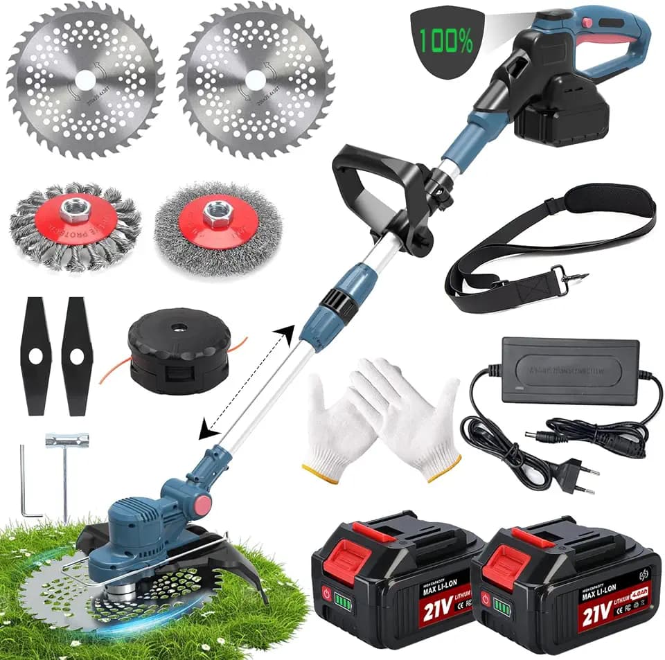 Electric Weed Wacker,Foldable Electric Weed Eater,Brushless Motor.Equipped with 2X4.0Ah Batteries &Charger,5-in-1 Multi-Function Brush Cutter/String Trimmer/Grass Trimmer for Garden,Yard and Lawn Use
