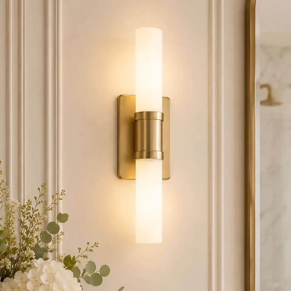 Generation Lighting 4465002CF-848 Keaton Transitional Industrial 2-Light Indoor Dimmable Small Bath Vanity Wall Sconce Fixture in Satin Brass Gold Finish with Clear Fluted Glass Shade