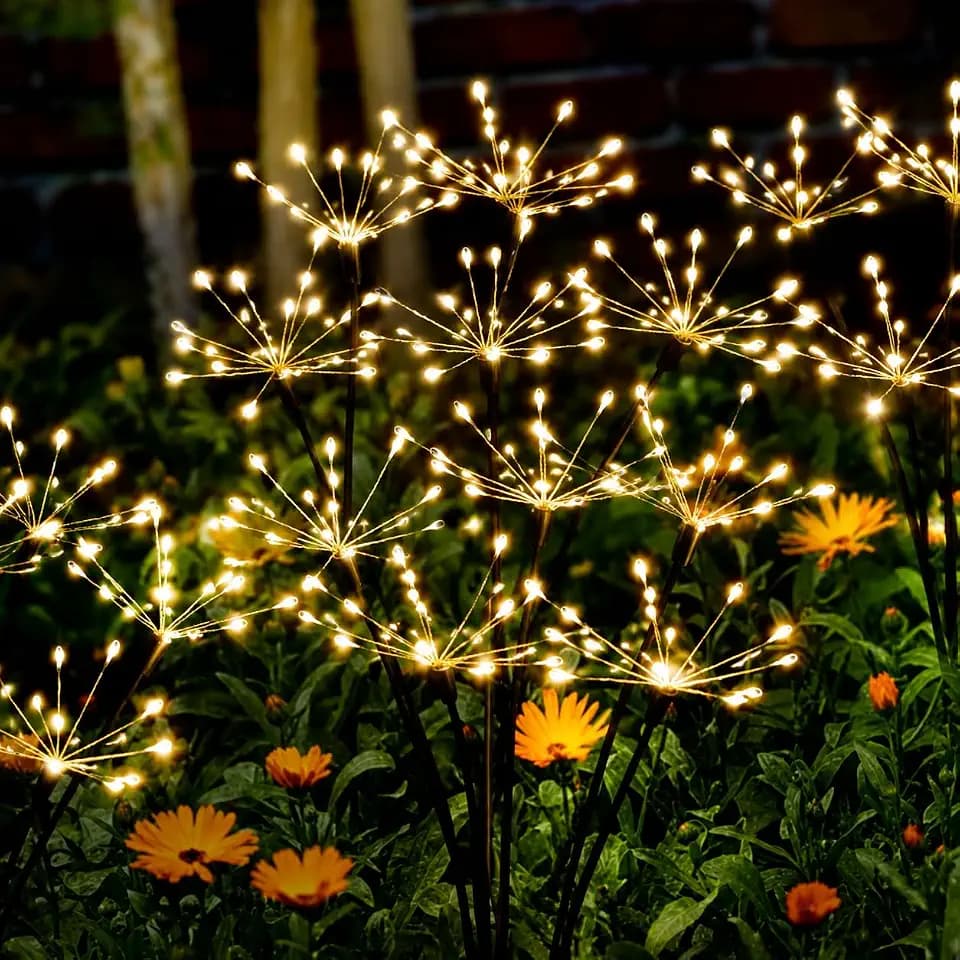 4 Pack Solar Garden Lights Outdoor,8 Modes Firework Lights Decor Warm