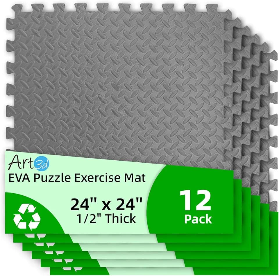 Art3d 12-Pack 24"x24" EVA Interlocking Exercise Mats,48 Sq.Ft,Grey