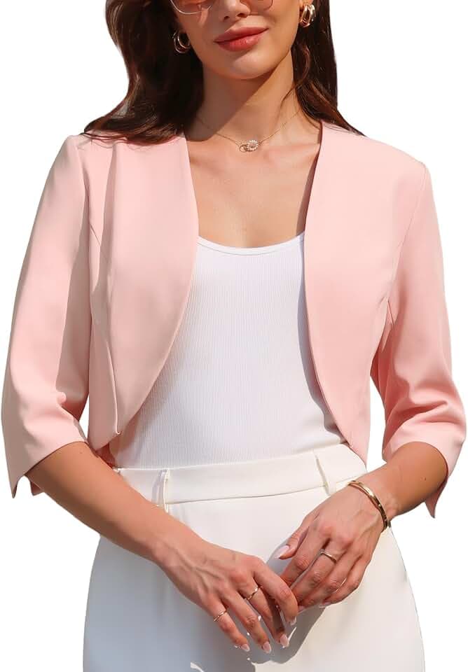 Hobemty Women's 3/4 Sleeve Cardigan Open Front 2026 Elegant Cocktail Bolero Shrug for Dress