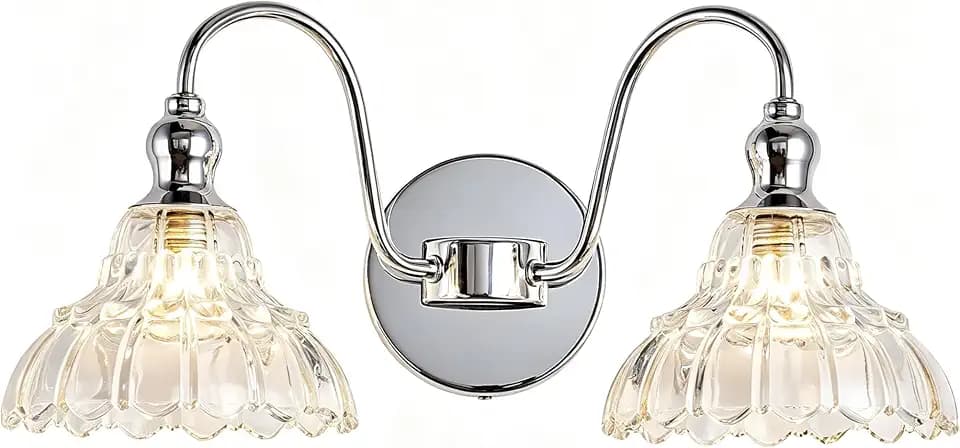 Chrome 2-Light Wall Sconces Bathroom Vanity Light Light Fixtures Modern Vanity Lighting Fixtures Wall Light for Bedroom Living Room Bathroom