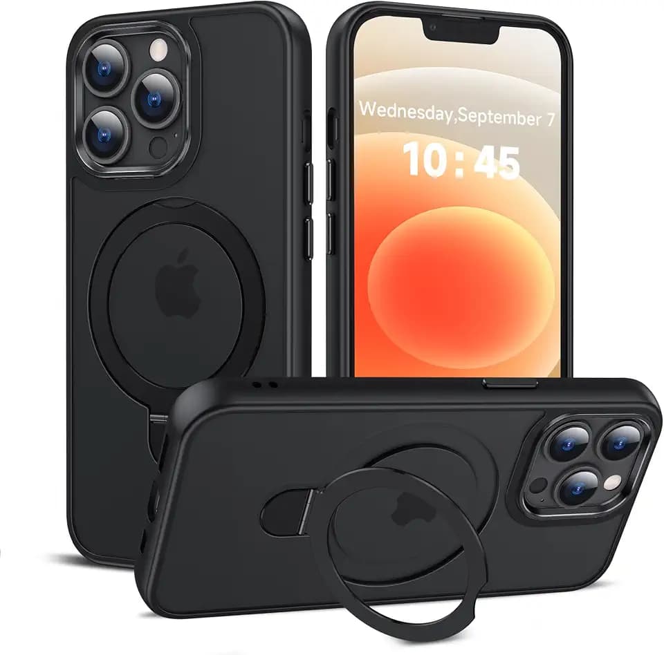 LeYi for iPhone-13-Pro Case with Stand for MagSafe Ring Holder Black