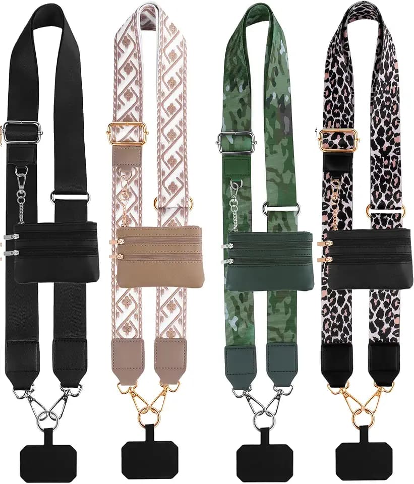 Phone Strap Crossbody with Wallet, Clip and Go Strap for Phone Lanyard Adjustable with Zippered Pouch, Anti Theft Cell Phone Lanyard with Purse, Protecting Money & Cards (Multi color-4PC)
