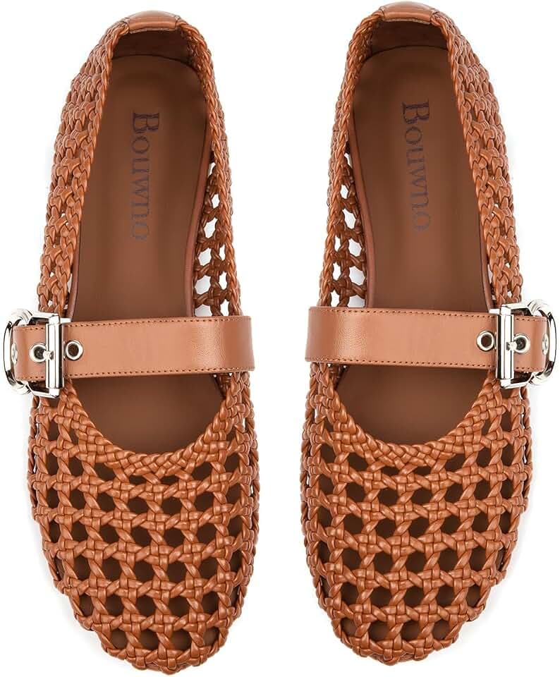Woven Ballet Flats Mesh Mary Jane Flats for Women Dressy Comfortable Ballerina Flat Round Toe Buckle Strap Mesh Shoes Casual Mary Janes