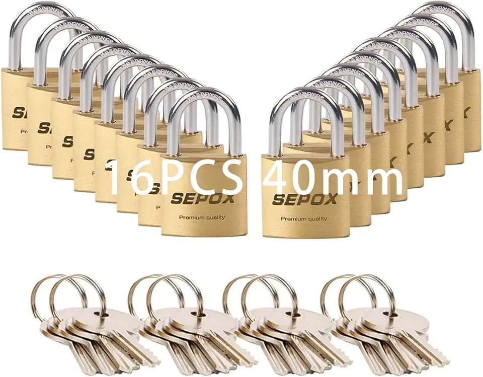 SEPOX® Solid Brass Padlock 40mm, Keyed Alike 24 Keys, Chamfered Edge, 16Pcs