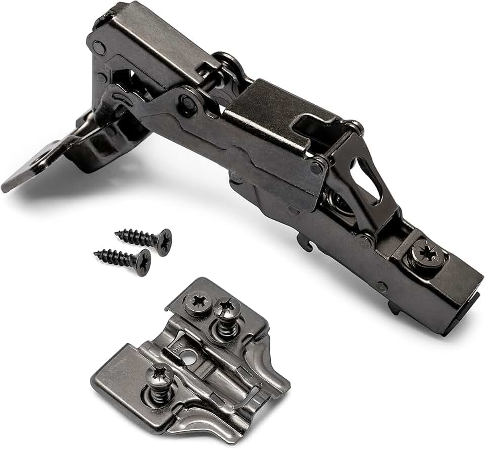 Emuca - Gerades Scharnier X91, D. 35 mm, aufliegend, sanftes Schließen, öffnung 165º, mit Montageplatte Euro, Titanium, Stahl, 10 St.